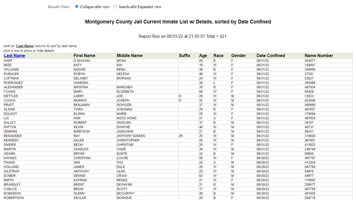 Jail Roster - Montgomery County, Texas